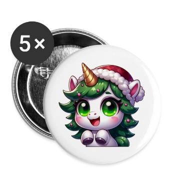 Lustige Katze im Weihnachtsbaum-Cartoon - Buttons groß 56 mm (5er Pack) - Weiß - Vorne