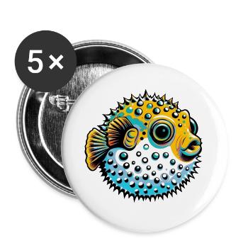 Kugelfisch - Buttons groß 56 mm (5er Pack) - Weiß - Vorne