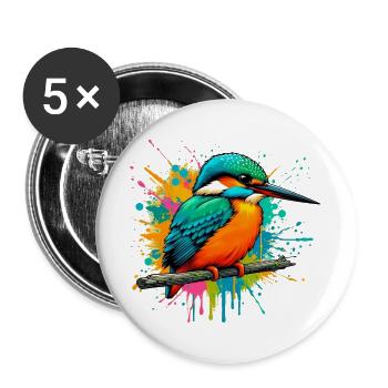 Martin-pêcheur - Lot de 5 grands badges (56 mm) - blanc - Devant