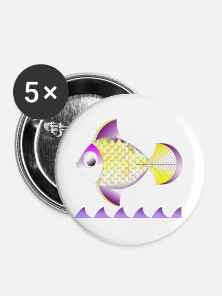 Golgener Fisch - Buttons groß 56 mm (5er Pack) - Weiß