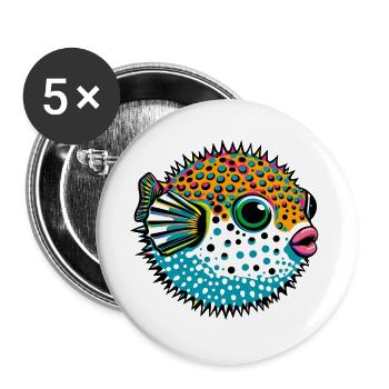 Kugelfisch - Buttons groß 56 mm (5er Pack) - Weiß - Vorne