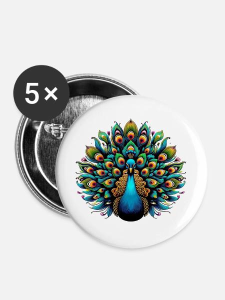 Pfau - Buttons groß 56 mm (5er Pack) - Weiß