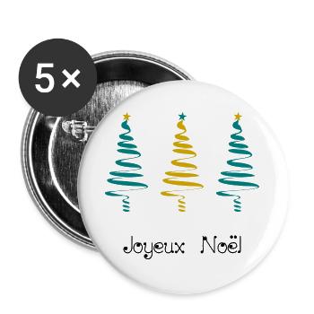 NOËL. JOYEUX NOËL. MERRY CHRISTMAS. PÈRE NOËL - Lot de 5 grands badges (56 mm) - blanc - Devant