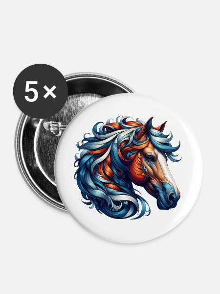 Pferd - Buttons groß 56 mm (5er Pack) - Weiß