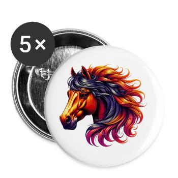 Cheval - Lot de 5 grands badges (56 mm) - blanc - Devant