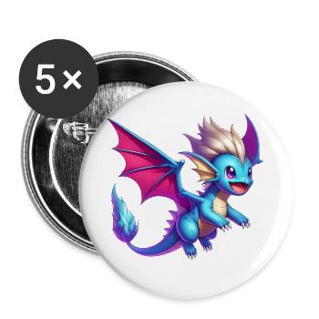 Drache - Buttons groß 56 mm (5er Pack) - Weiß - Vorne