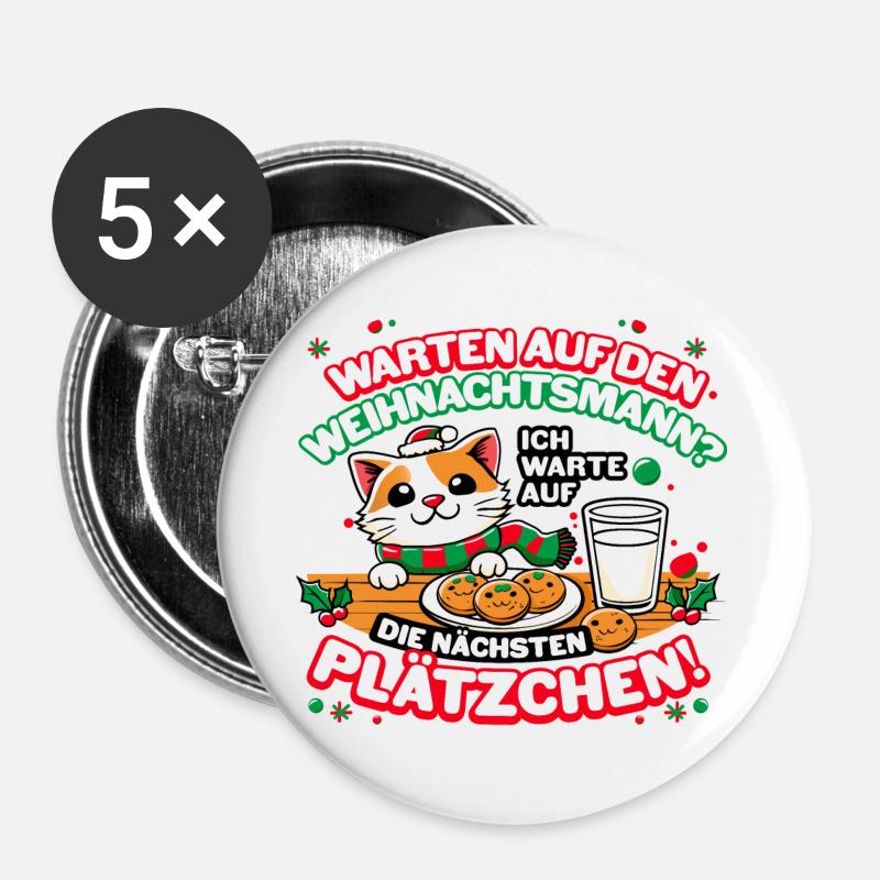 Ich warte auf die nächsten Plätzchen - Buttons groß 56 mm (5er Pack) - Weiß