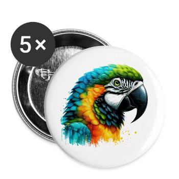Papagei - Buttons groß 56 mm (5er Pack) - Weiß - Vorne