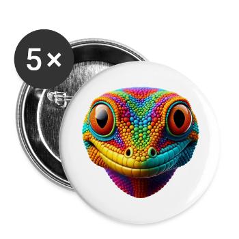 Bunter Gecko Kopf 1 - Buttons groß 56 mm (5er Pack) - Weiß - Vorne