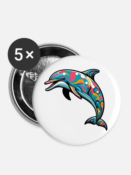 Delfin - Buttons groß 56 mm (5er Pack) - Weiß