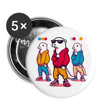 Personnages de loutre colorés en sweats à capuche - Lot de 5 grands badges (56 mm) - blanc - Devant