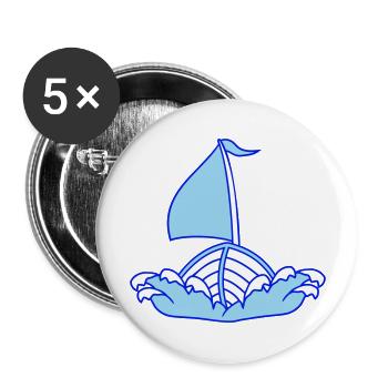 Schnelles Segelboot Wellen Segeln Cartoon Comic - Buttons groß 56 mm (5er Pack) - Weiß - Vorne