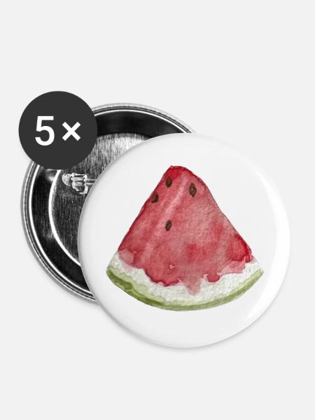 Wassermelonen-Scheibe - Buttons groß 56 mm (5er Pack) - Weiß