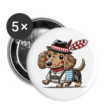Der bayerische Dackel in Lederhose - Buttons groß 56 mm (5er Pack) - Weiß - Vorne