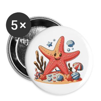 Seestern - Buttons groß 56 mm (5er Pack) - Weiß - Vorne