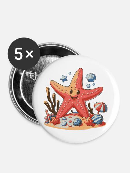 Seestern - Buttons groß 56 mm (5er Pack) - Weiß