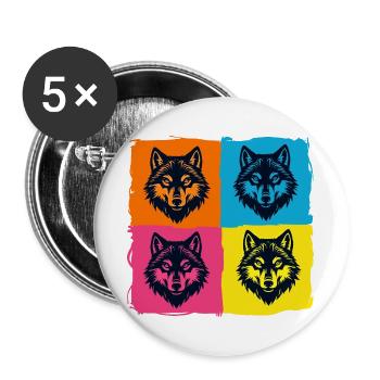 Wölfe - Buttons groß 56 mm (5er Pack) - Weiß - Vorne