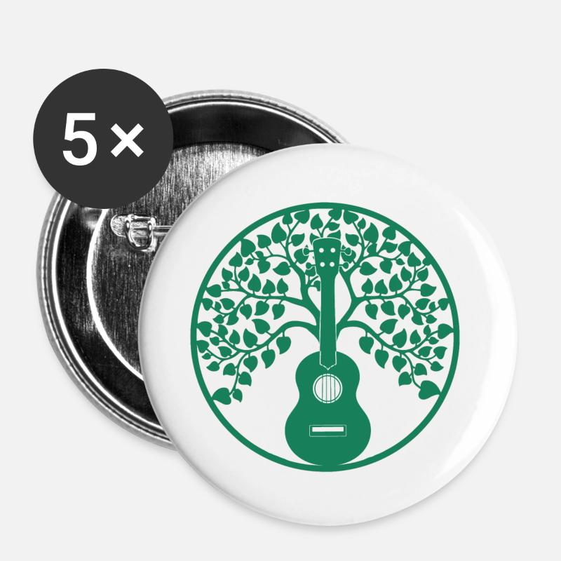 Ukulele Tree Mandala Green - Buttons large 2.2''/56 mm (5-pack) - white