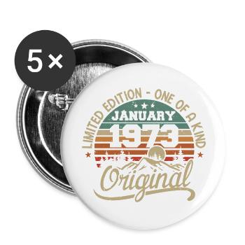 Januar 1973 I Geburtstage geboren im Januar 1973 - Buttons groß 56 mm (5er Pack) - Weiß - Vorne