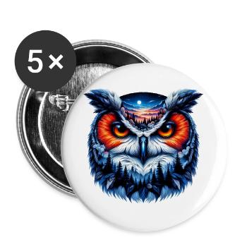 Hibou - Lot de 5 grands badges (56 mm) - blanc - Devant