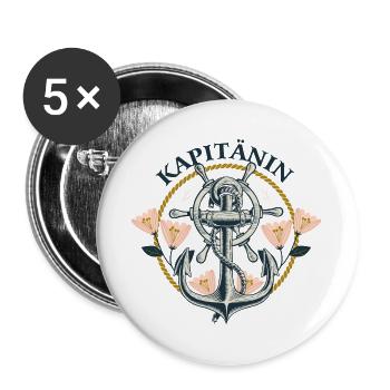 Schönes Kapitänin Anker Seglerin Hafen Steuerrad - Buttons groß 56 mm (5er Pack) - Weiß - Vorne