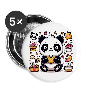 Cute panda with snacks - Buttons large 2.2''/56 mm (5-pack) - white - Front