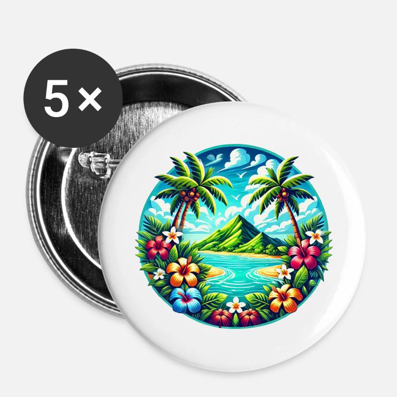 Caribbean Island Logo - Buttons large 2.2''/56 mm (5-pack) - white