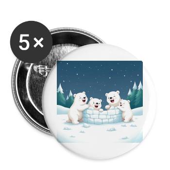 Spielende Eisbären bauen ein Iglu - Winter cartoon - Buttons groß 56 mm (5er Pack) - Weiß - Vorne