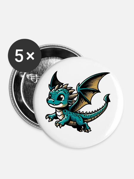 Drache - Buttons groß 56 mm (5er Pack) - Weiß