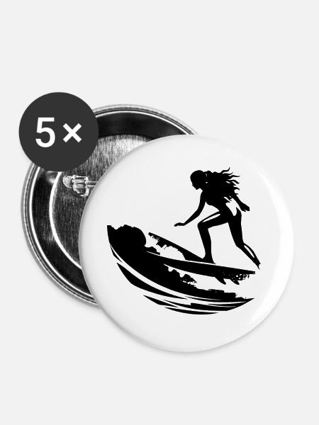 Weiblicher Surfer - Buttons groß 56 mm (5er Pack) - Weiß