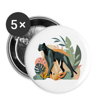 Panther im Dschungel - Stilvolle Tierillustration - Buttons groß 56 mm (5er Pack) - Weiß - Vorne