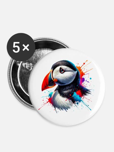 Papageitaucher - Buttons groß 56 mm (5er Pack) - Weiß