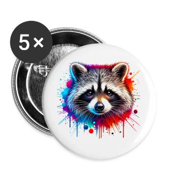 Waschbär - Buttons groß 56 mm (5er Pack) - Weiß - Vorne