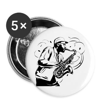 Saxophonist Zeichnung - Buttons groß 56 mm (5er Pack) - Weiß - Vorne