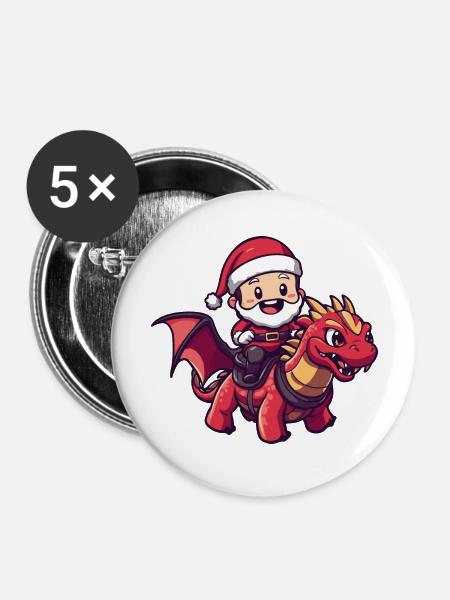 Drache Weihnachtsmann Cartoon - Buttons groß 56 mm (5er Pack) - Weiß