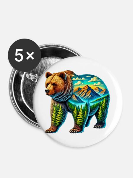 Bär - Buttons groß 56 mm (5er Pack) - Weiß