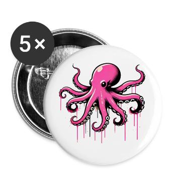 Pieuvre - Lot de 5 grands badges (56 mm) - blanc - Devant