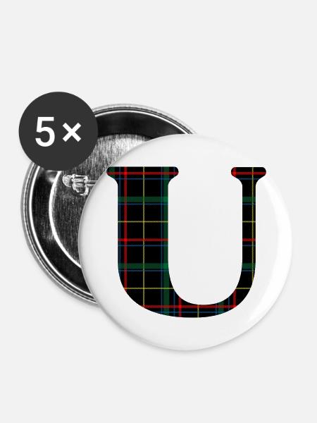 Monogramm u schottischer Tartan - Buttons groß 56 mm (5er Pack) - Weiß