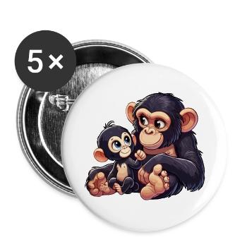 Mère chimpanzé avec enfant - Lot de 5 grands badges (56 mm) - blanc - Devant