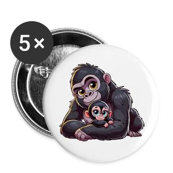 Mère gorille avec enfant - Lot de 5 grands badges (56 mm) - blanc - Devant