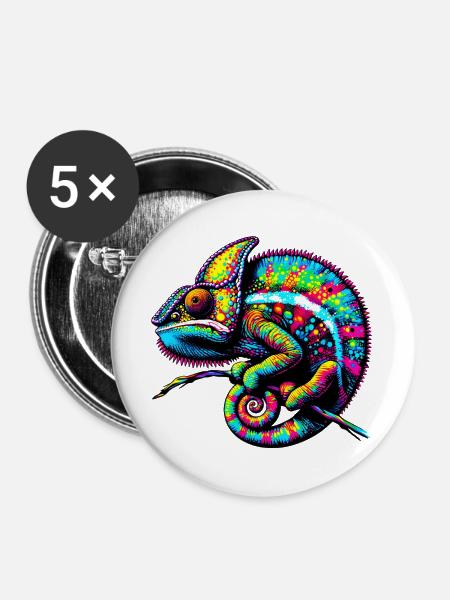 Chamäleon - Buttons groß 56 mm (5er Pack) - Weiß