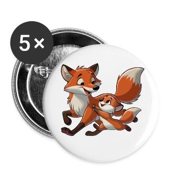 Fuchs mit herumtollendem Kind - Buttons groß 56 mm (5er Pack) - Weiß - Vorne
