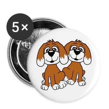 2 chiens équipe assis deux amis équipage heureux - Lot de 5 grands badges (56 mm) - blanc - Devant