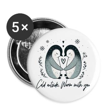 Zwei Pinguine in winterlicher Umarmung - Buttons groß 56 mm (5er Pack) - Weiß - Vorne