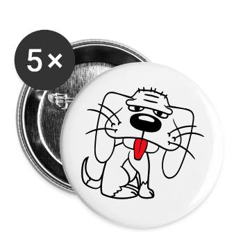 Hund Sitzt Lustig Süß Streck Zunge Heraus Comic - Buttons groß 56 mm (5er Pack) - Weiß - Vorne