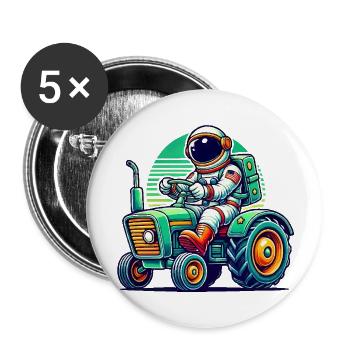 Astronaut Traktor - Buttons groß 56 mm (5er Pack) - Weiß - Vorne