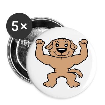 Chien Bodybuilder Muscles forts Gym Haltérophilie - Lot de 5 grands badges (56 mm) - blanc - Devant