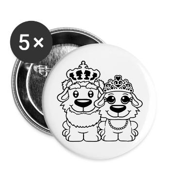 Two Dogs Crown King Queen Ruler Majesty - Buttons large 2.2''/56 mm (5-pack) - white - Front