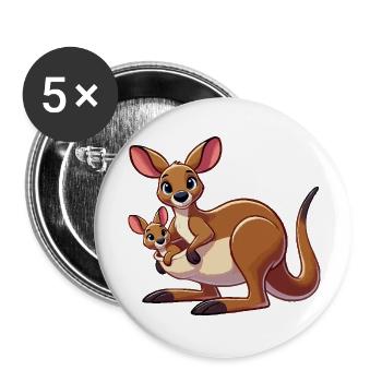 Känguru-Mutter mit Kind - Buttons groß 56 mm (5er Pack) - Weiß - Vorne