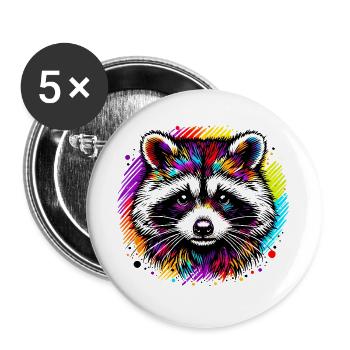 Raccoon - Buttons large 2.2''/56 mm (5-pack) - white - Front